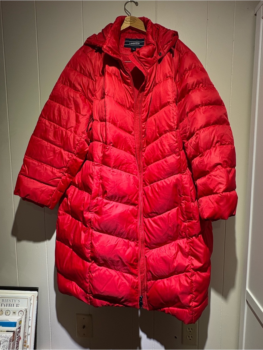 Lands End red long down puffer coat 3X 24W 26W like new